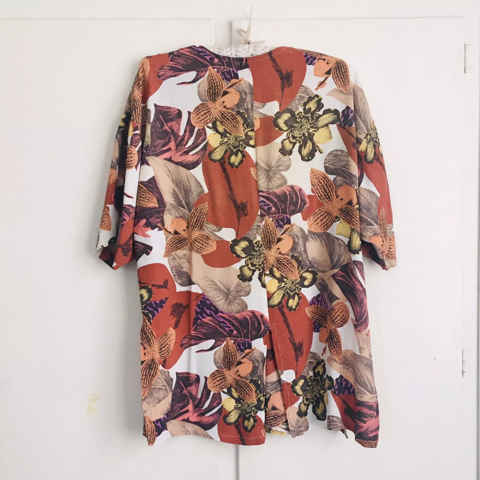 Vintage 90s CUE Design Blouse Top Small Brown Floral