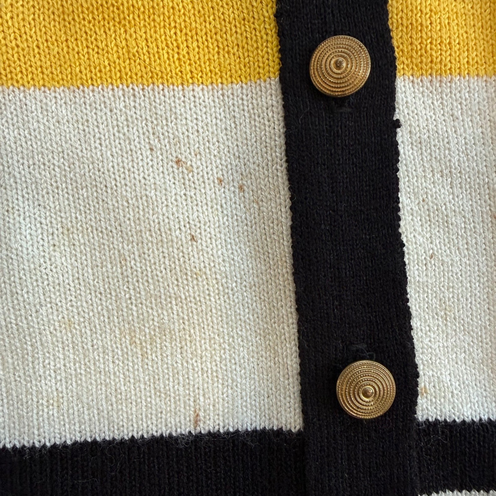Vivanti Vintage Striped Short Sleeve Cardigan Sweater White Black Yellow Size 14