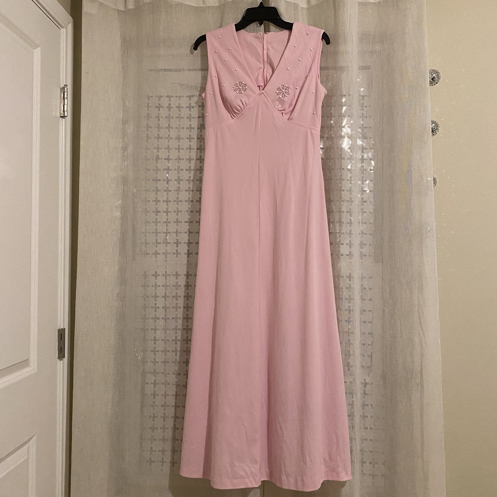 Rare Vintage 70s Pink Maxi Dress With Beaded Details