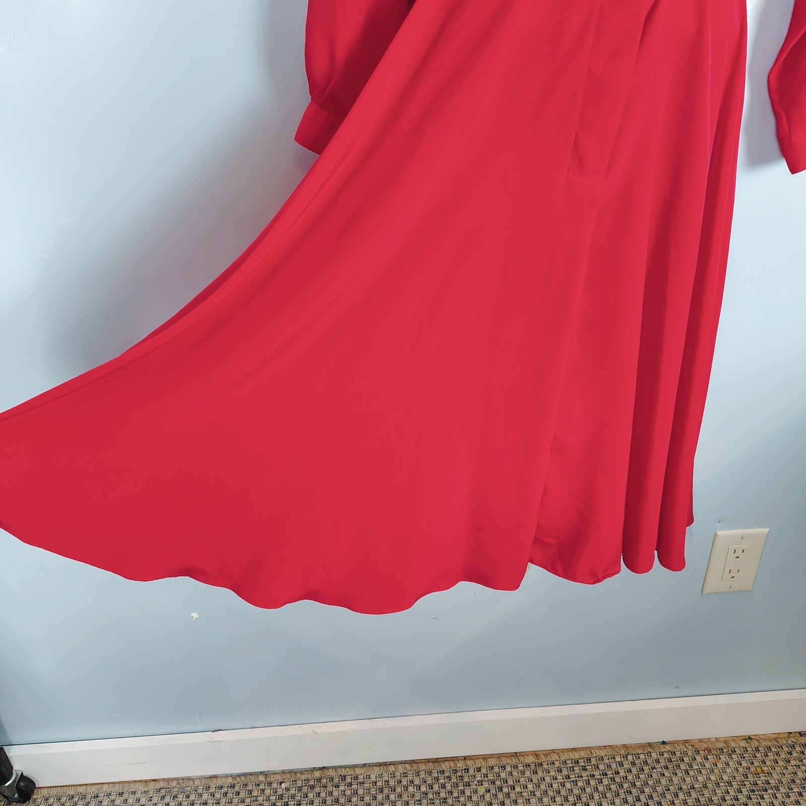 Alain Toussaint Vintage 80s Red Belted Midi Dress Mock Neck Shoulder Pads 10P
