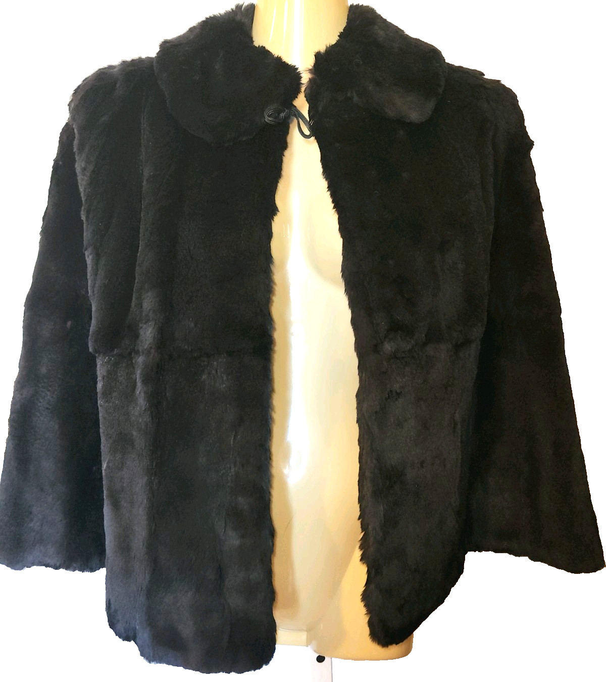 Vintage Black Rabbit Caplet Cape Wrap Stole Lined