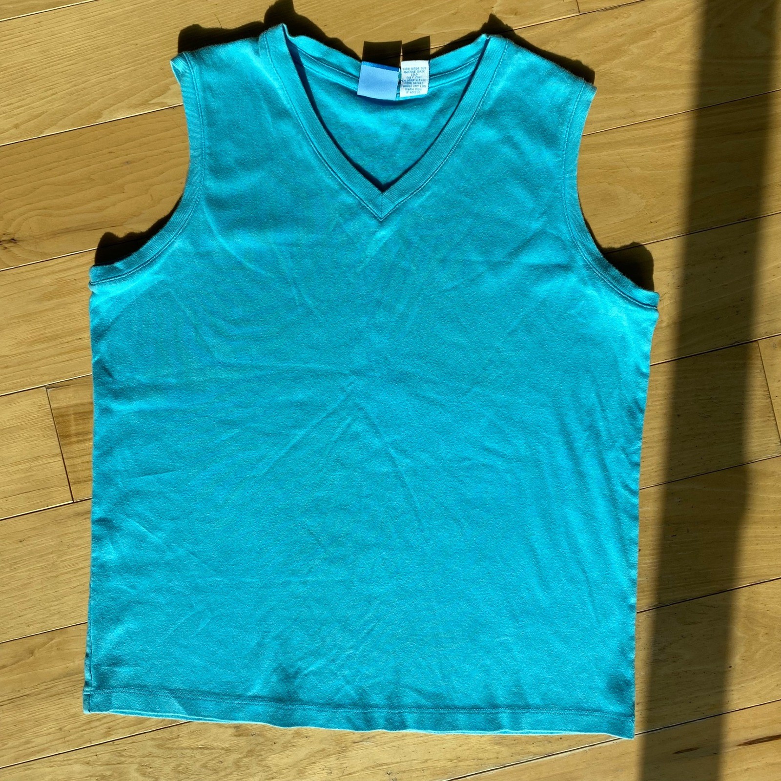 Vintage 90s Sonoma Turquoise Cotton Vneck Tank Top Athleisure Loungewear – S