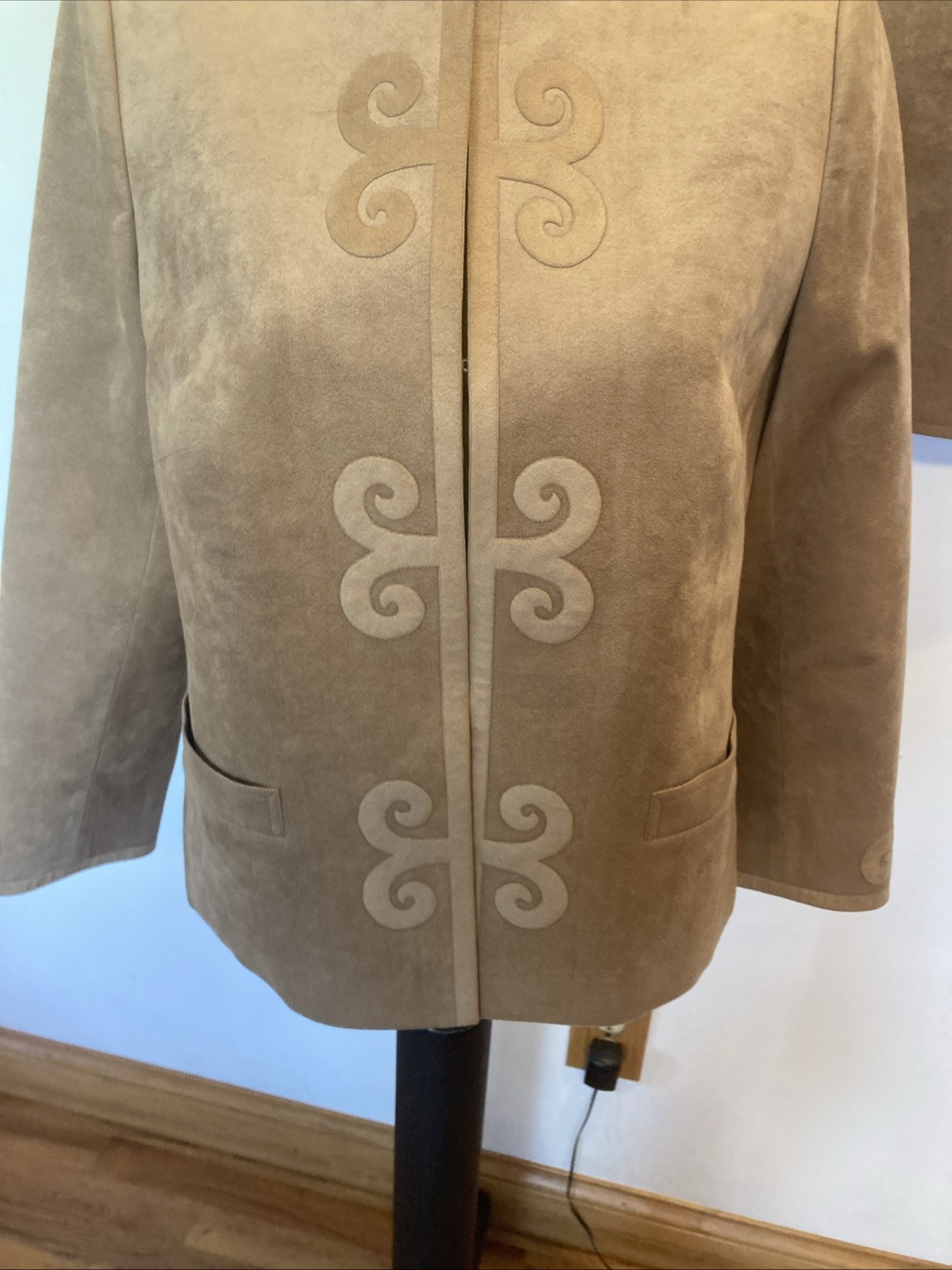 vintage faux suede size 12 brown below knee skirt suit