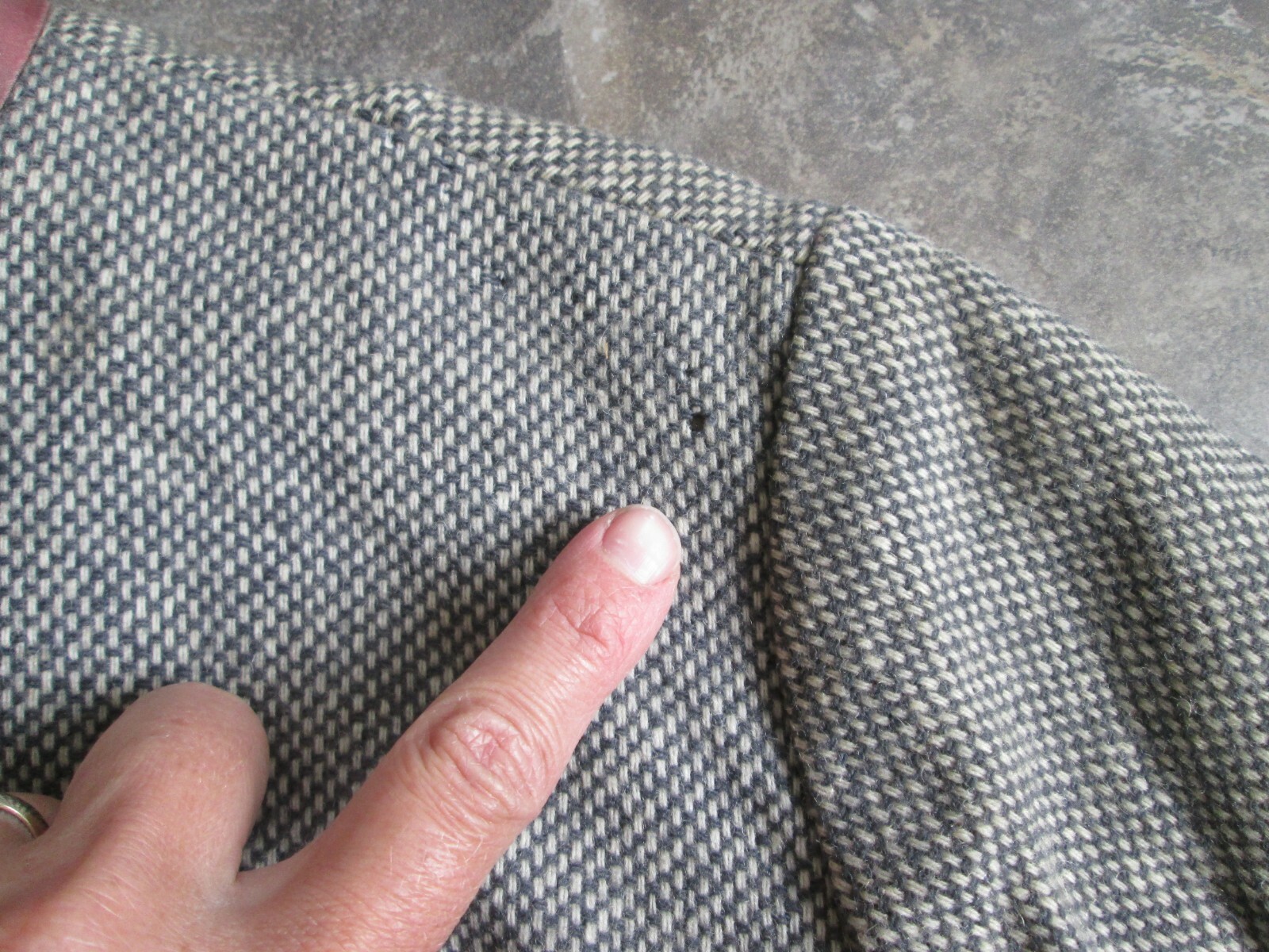 VTG Original Suit Skirt Set Jacket Medium Wool Gray White Purple Checkered Lined