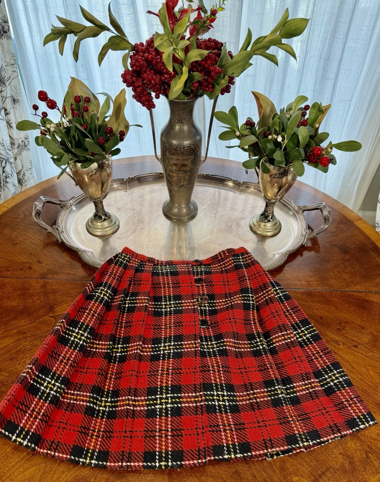 Vintage 1970s Girl’s Girltown Red & Black Plaid Wool Skirt/Kilt
