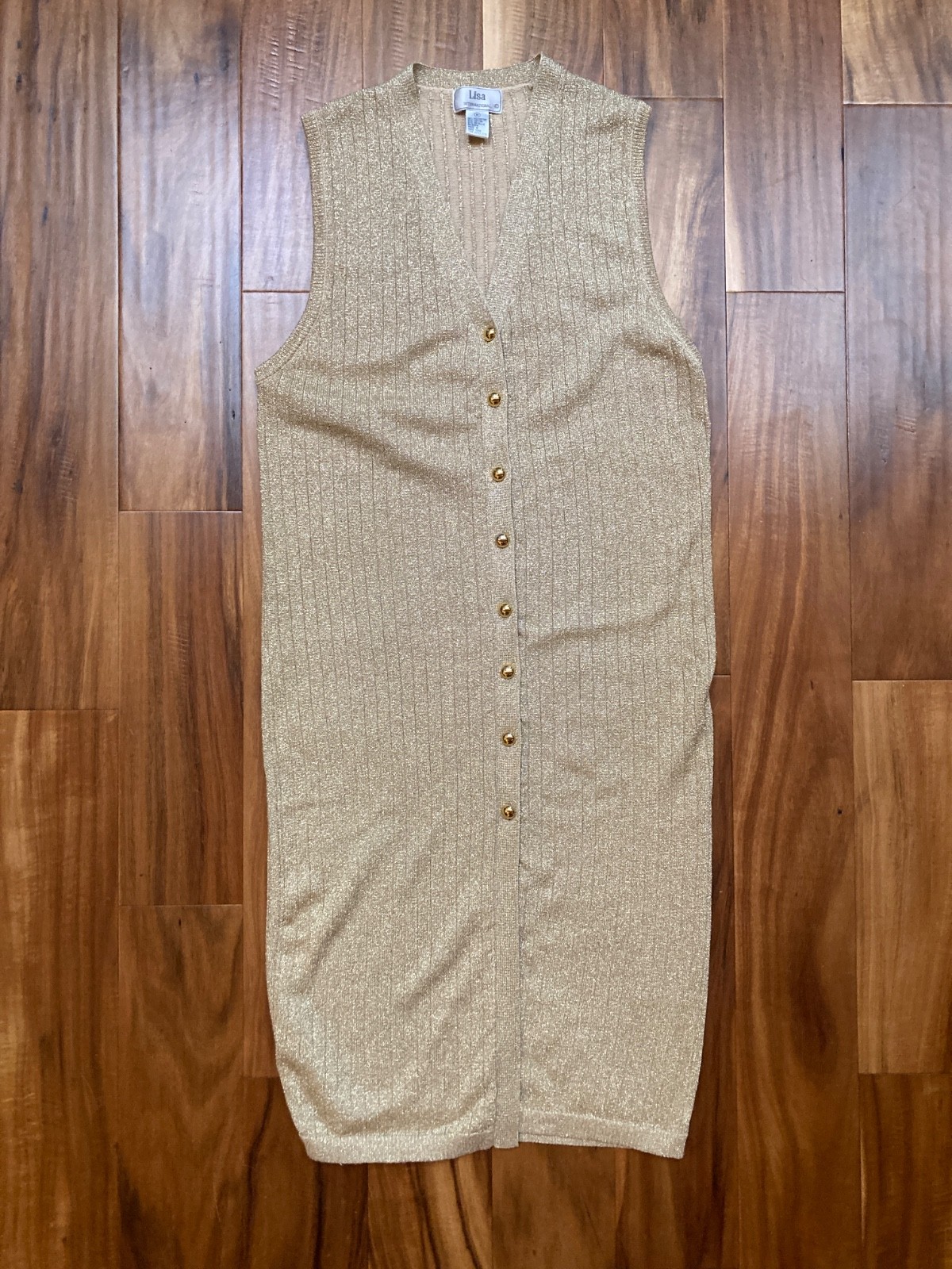 Vintage 90’s Lisa International Gold Sleeveless Button-up Dress Vest M