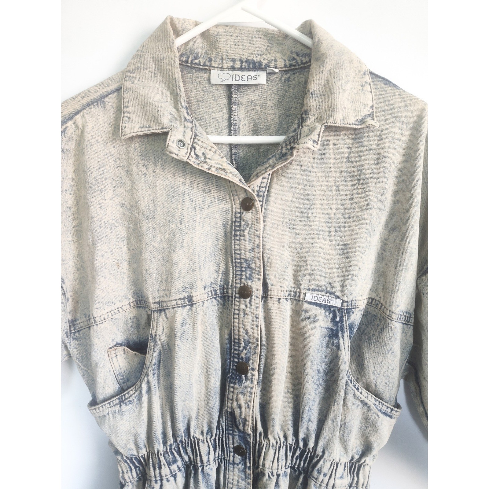Vintage Denim Dress Large Blue Acid Wash Stonewash 80s Utility Indie Retro Boho