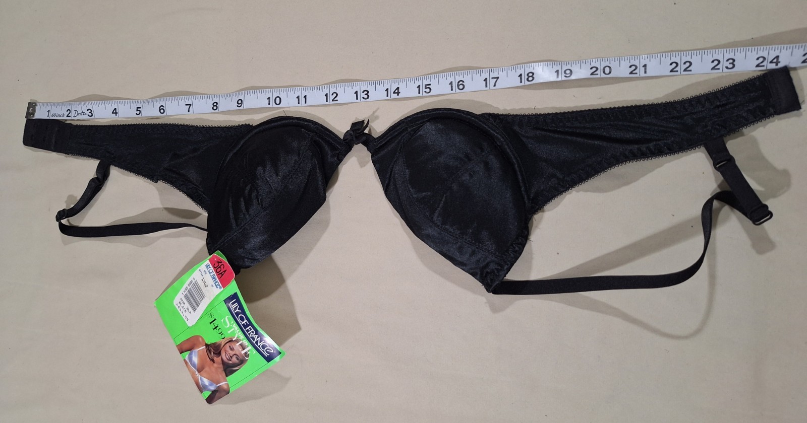 NWT VTG Lily of France Women 36A Black Satin Finish Padded Underwire Bra Elegant