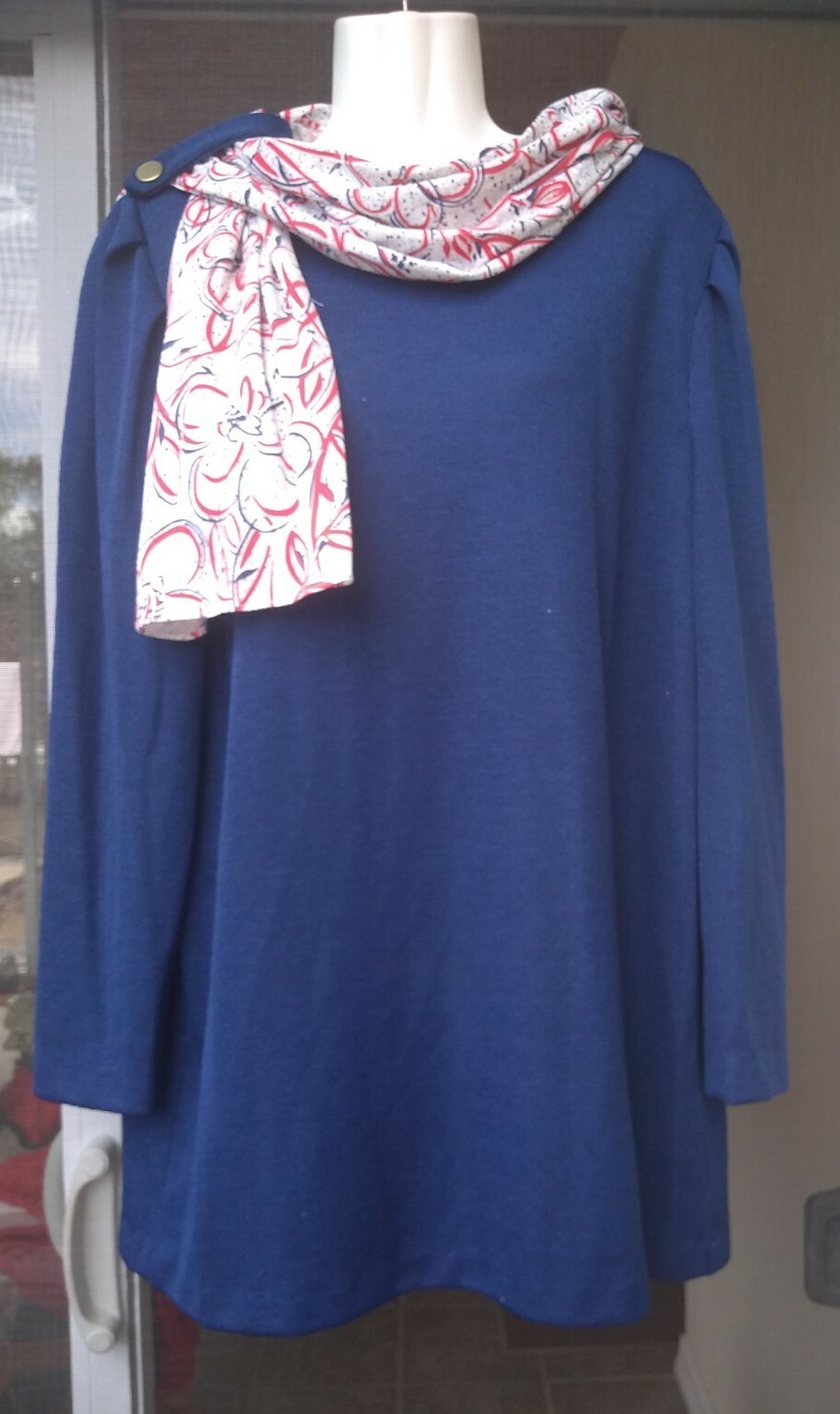 Vintage Risa Ann New York WOMENS Blue PULL OVER Knit TOP w Scarf Size 18 1/2