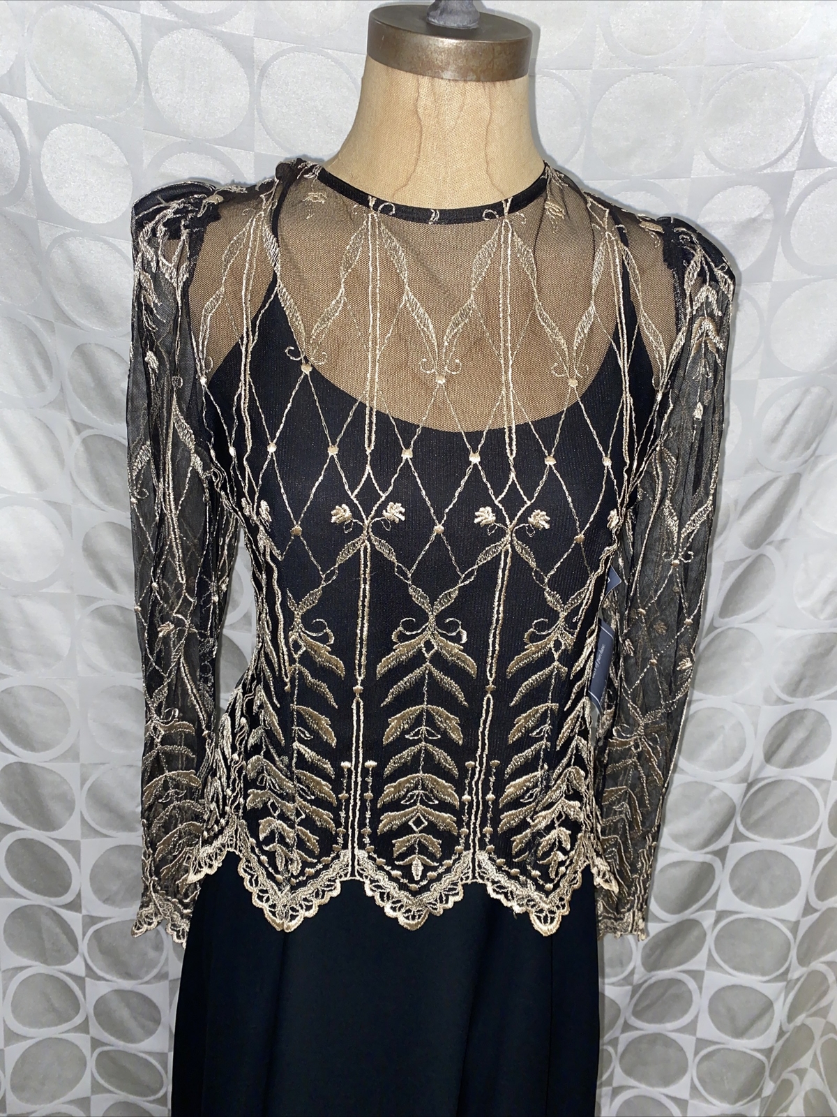 Vtg Cachet Formal Dress Bari Protas Elegant Black Gold USA Made New 9/10