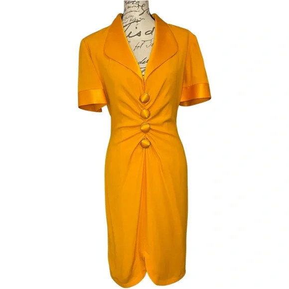 CANDICE FRAIBERGER PARIS/Vintage Orange Satin Retro Circular Collared Dress Sz44