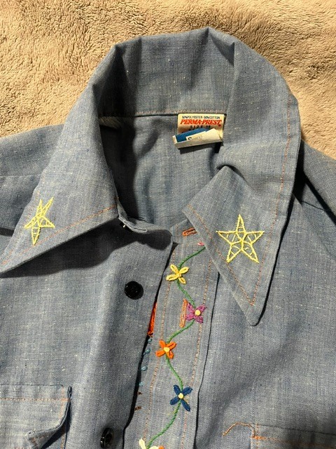 VINTAGE WESTER SHIRT FOR WOMENS EMBROIDERY PALM AND SUN ON BACK