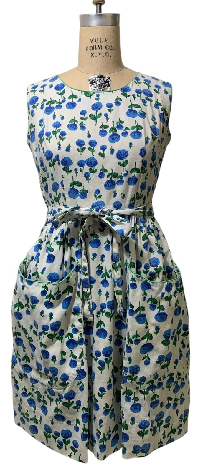 SWIRL Vintage 60s Women’s Cotton Rose Print Dress Tie Waist Pockets – Sz M