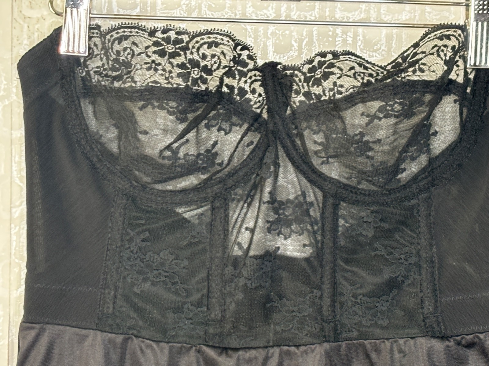 VTG BACK TALK YOUNG SMOOTHIE BLACK NYLON LACE BUTIER NEGLIGEE SLIP DRESS*36 C/ S