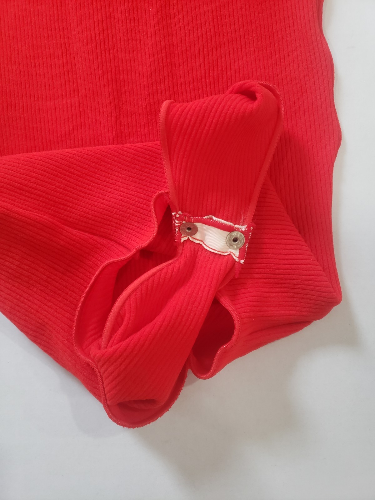 NWT Bodysuit VTG 80s M Ribbed Knit Red Aerobics Athletic Scalloped Leg USA Made