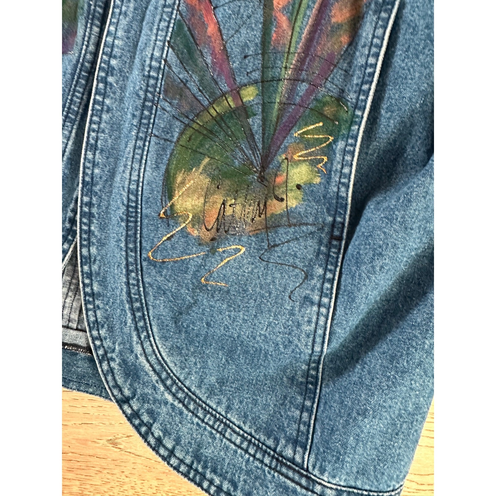 Vintage 80s Denim Jacket Size small Made USA Handpainted Retro Era Unique