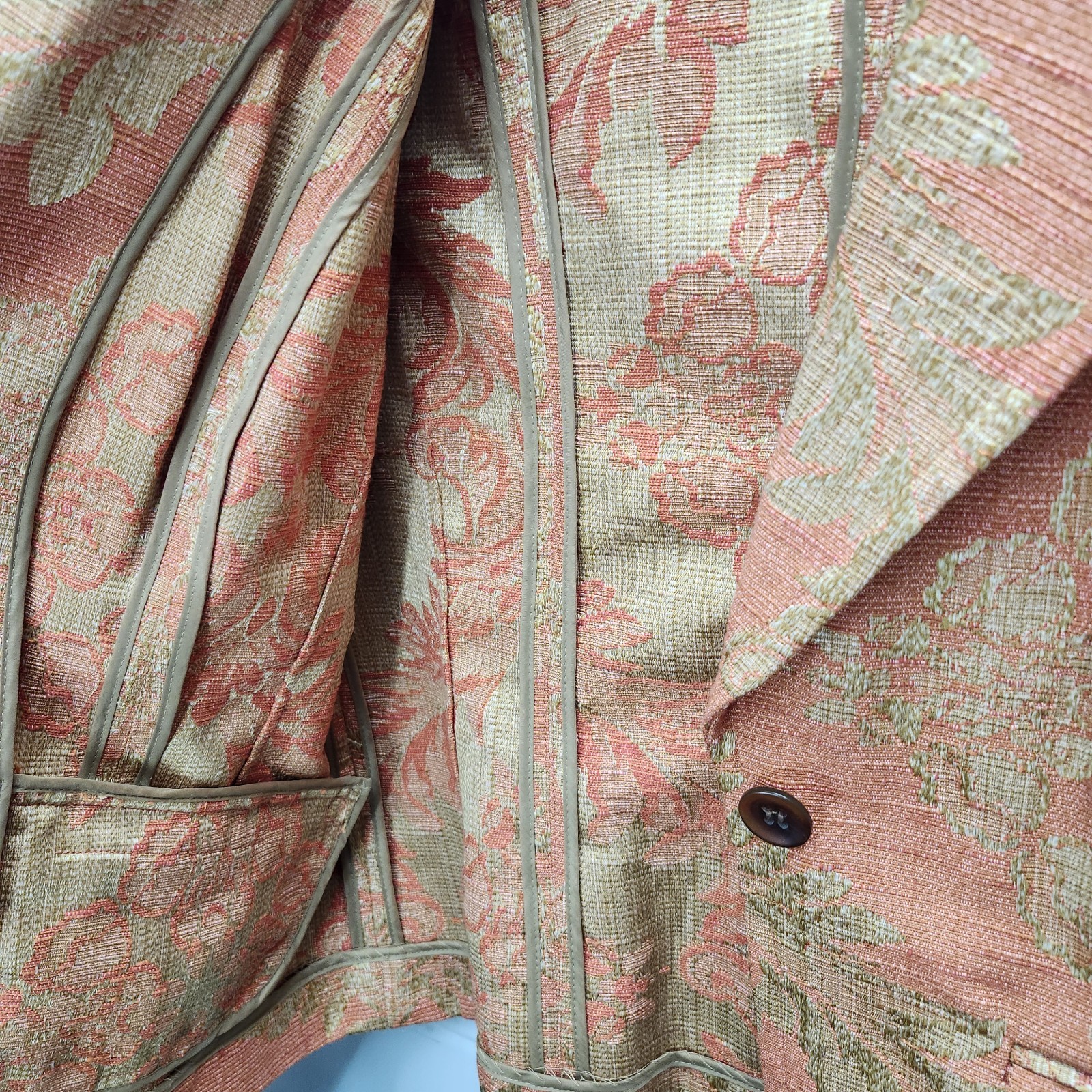 Parisian Signature Jacquard Blazer Womens 14 Orange Gold Baroque Vintage 90s NWT