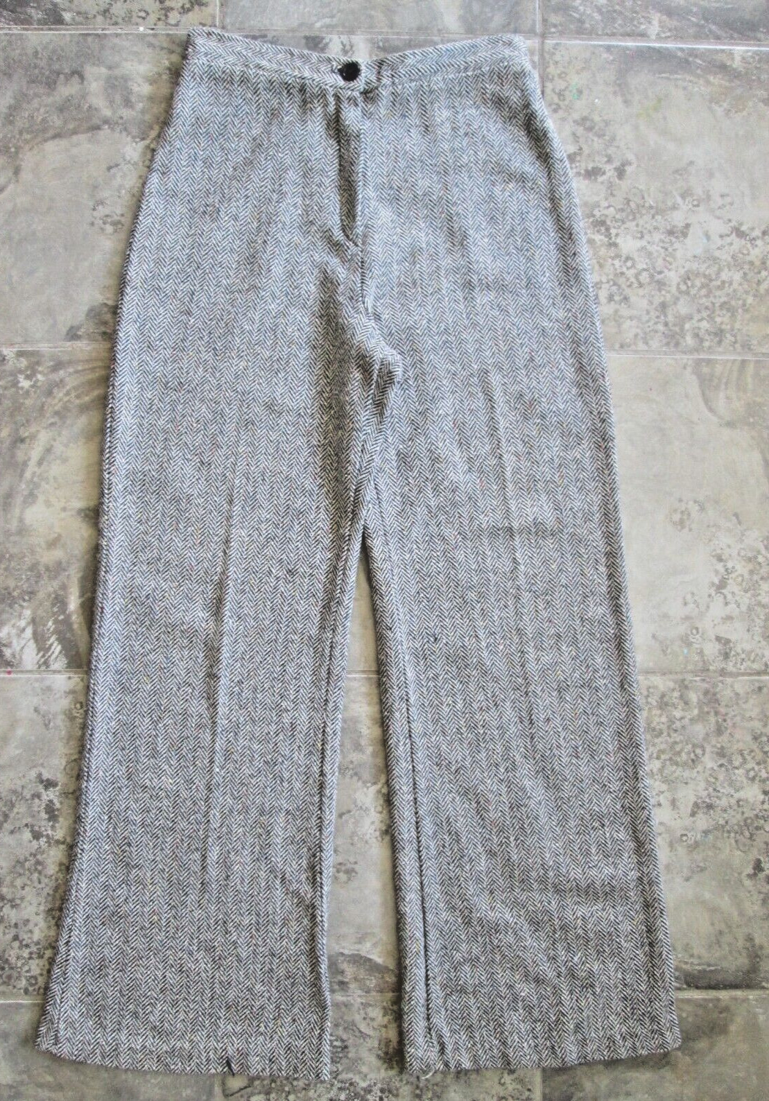 Vintage Women’s Pants 28×30 Wide Straight Leg High Rise Gray Wool Handmade