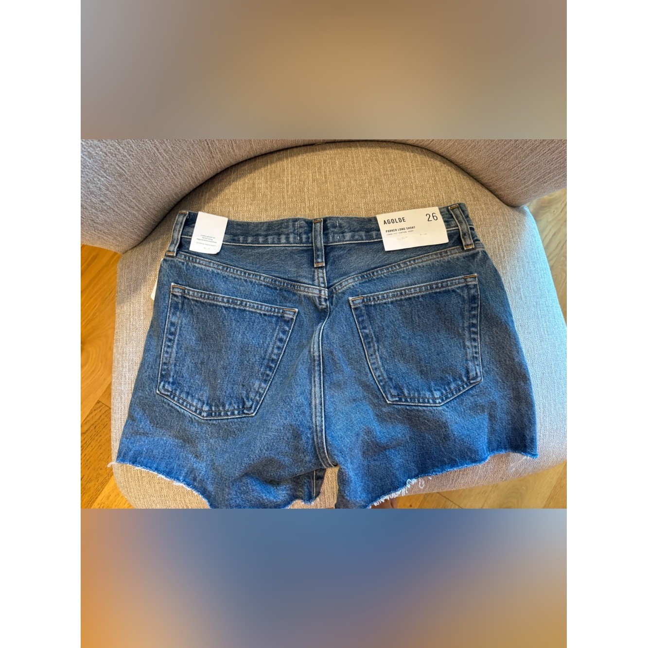 NWT AGOLDE Parker Long Short Cut Hem Blue Denim Loose Fit Vintage