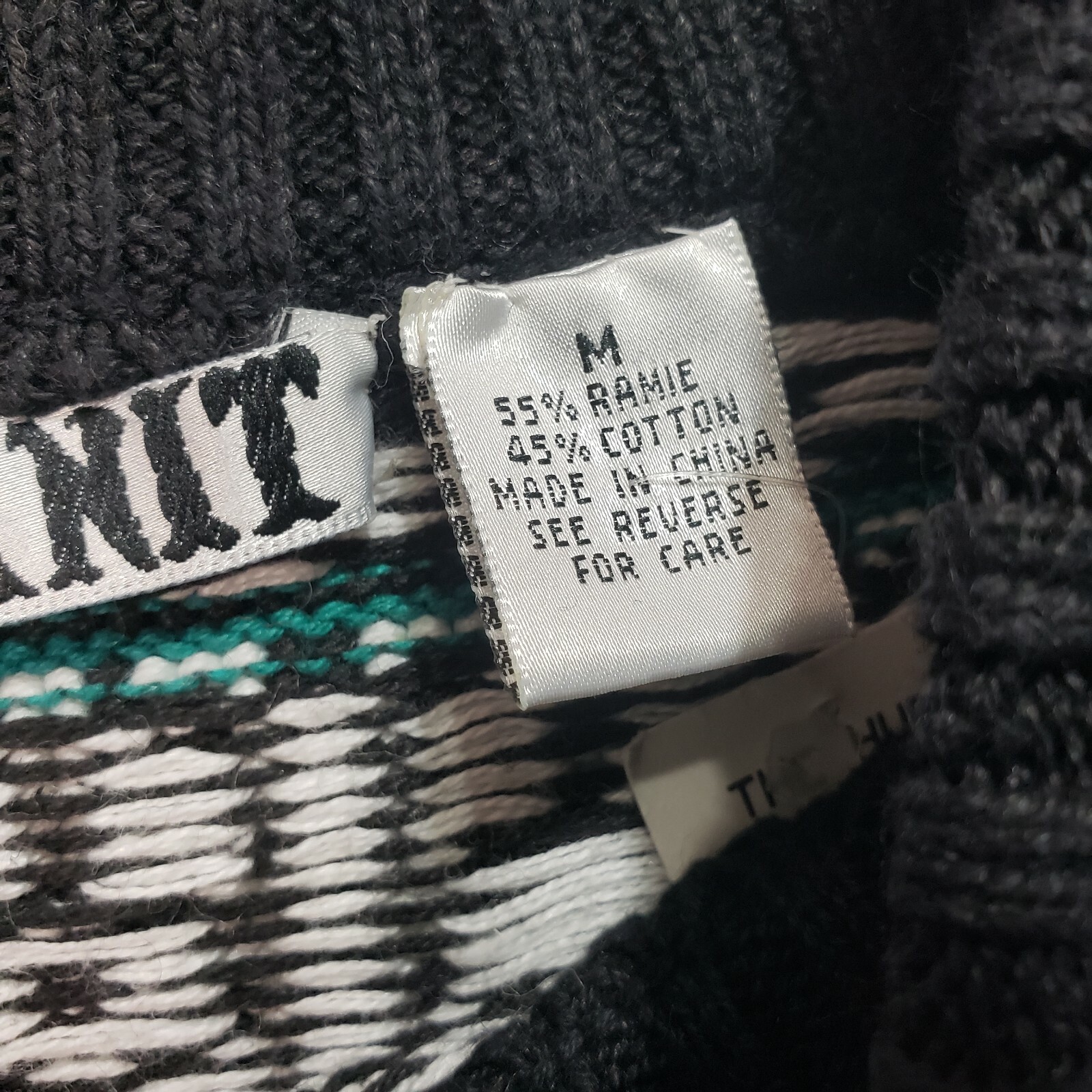 Vintage Deadstock NWT Knit Knit Black White Ramie Cotton Sweater Size Medium