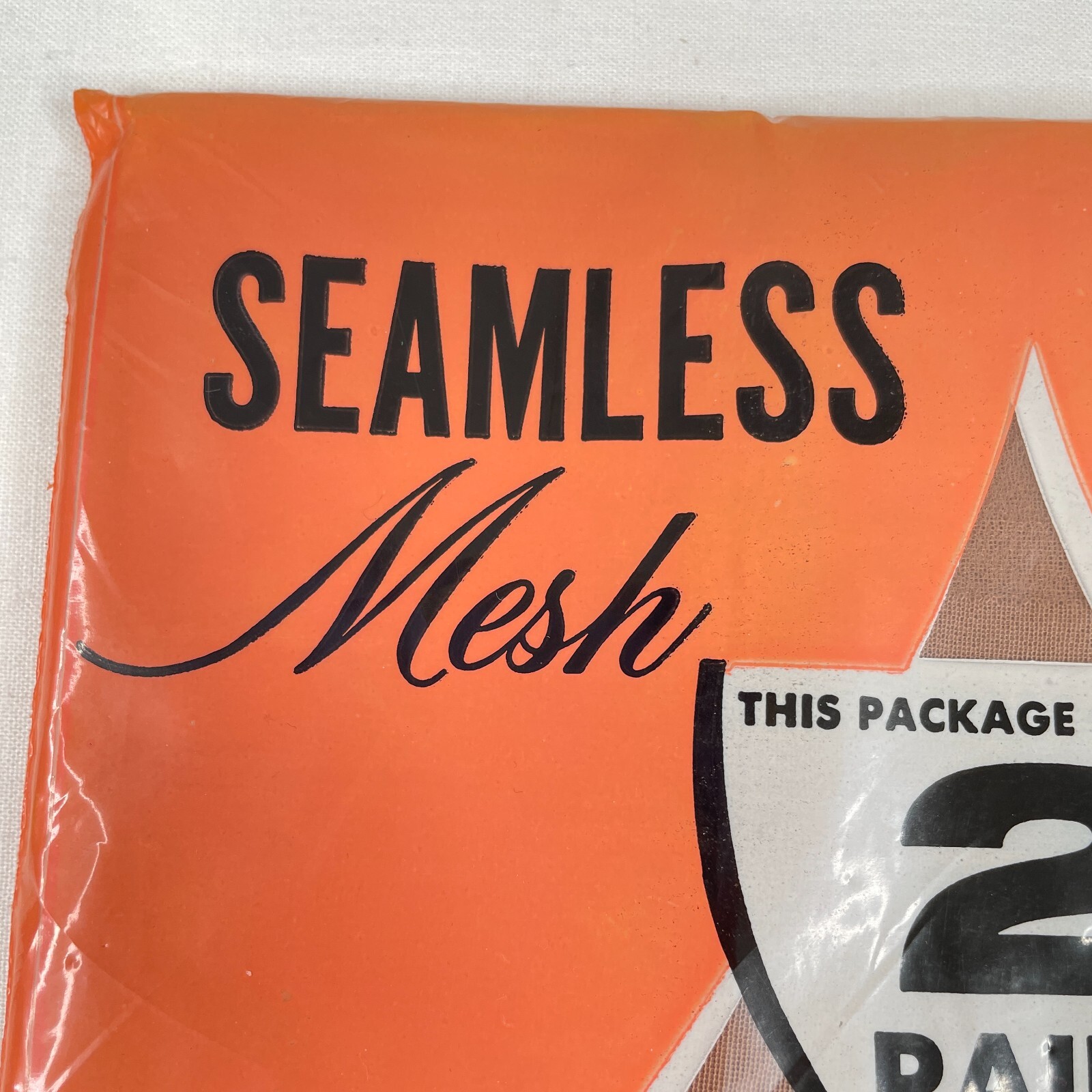 Vintage First Quality Seamless Mesh Stockings Sz 8 1/2 Medium Beige NOS