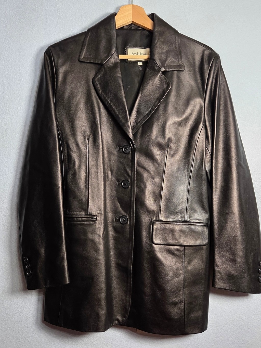 Sergio Rossi Leather Jacket Size 42 Made in Italy ’90s Grunge Sleek Matrix Core