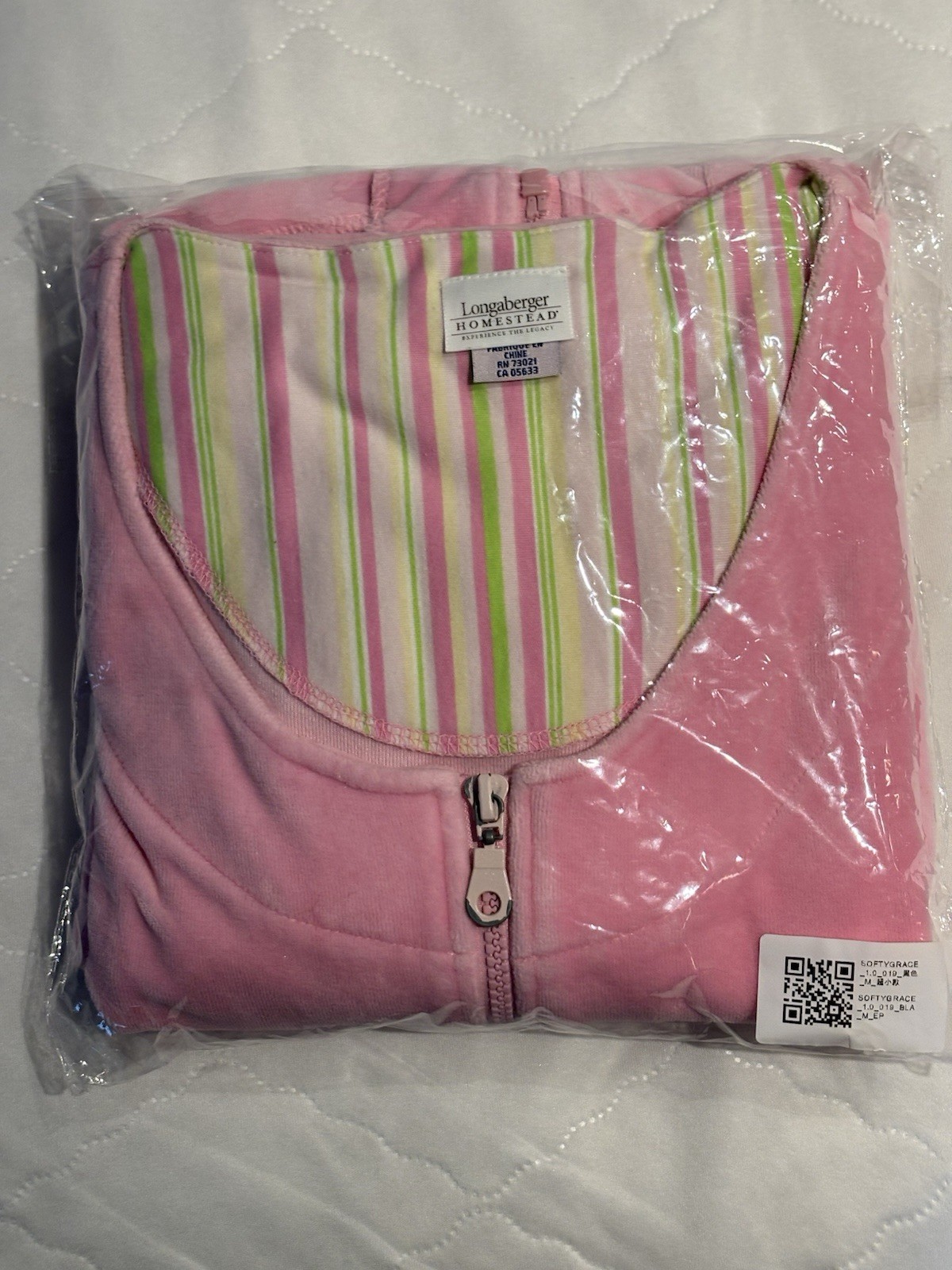 RARE Vintage Longaberger Homestead Women’s (L) Pink Full Zip Robe. French Terry