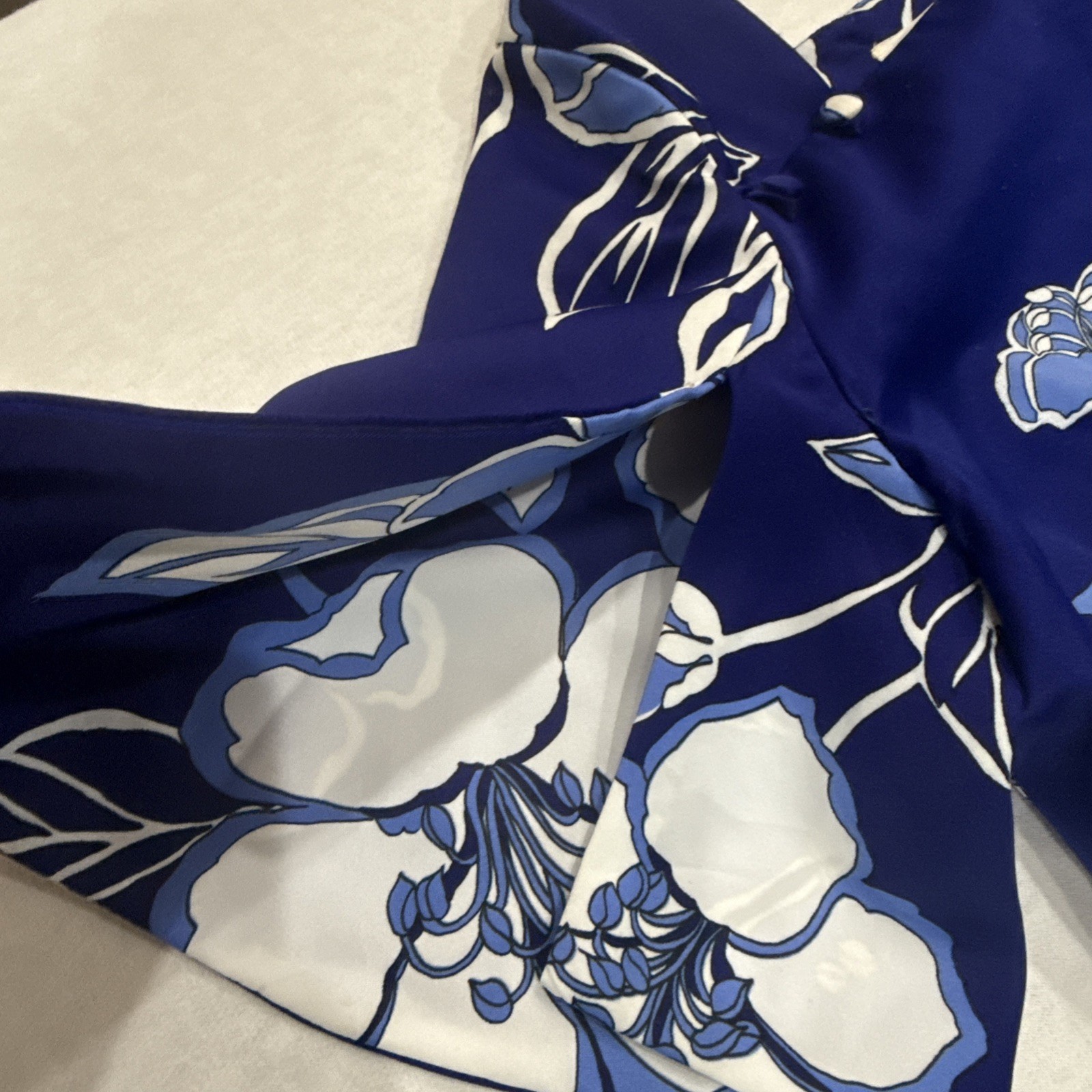 Vintage Royal Palm Made in Hawaii Blue Orchid & White Womens Muumuu Dress M/L