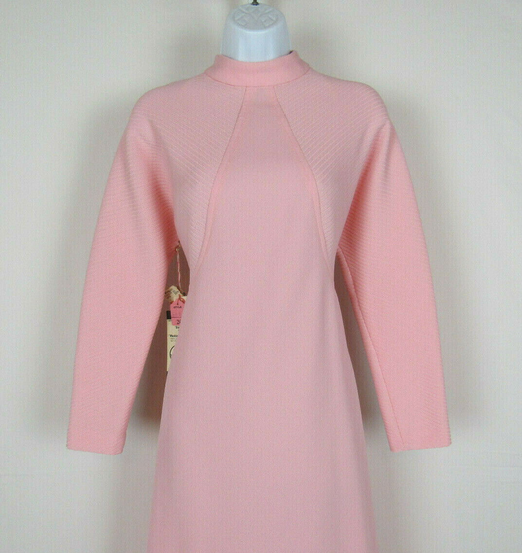 VTG 1960s 70s EDITIONS IN FASHION PINK POLYESTER DRESS RIBBED BODICE LONG SLEEVE