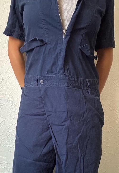 Rare CROQUIS Japan Cross Panel Boilersuit Jumpsuit Cropped Coveralls Navy-Sz M