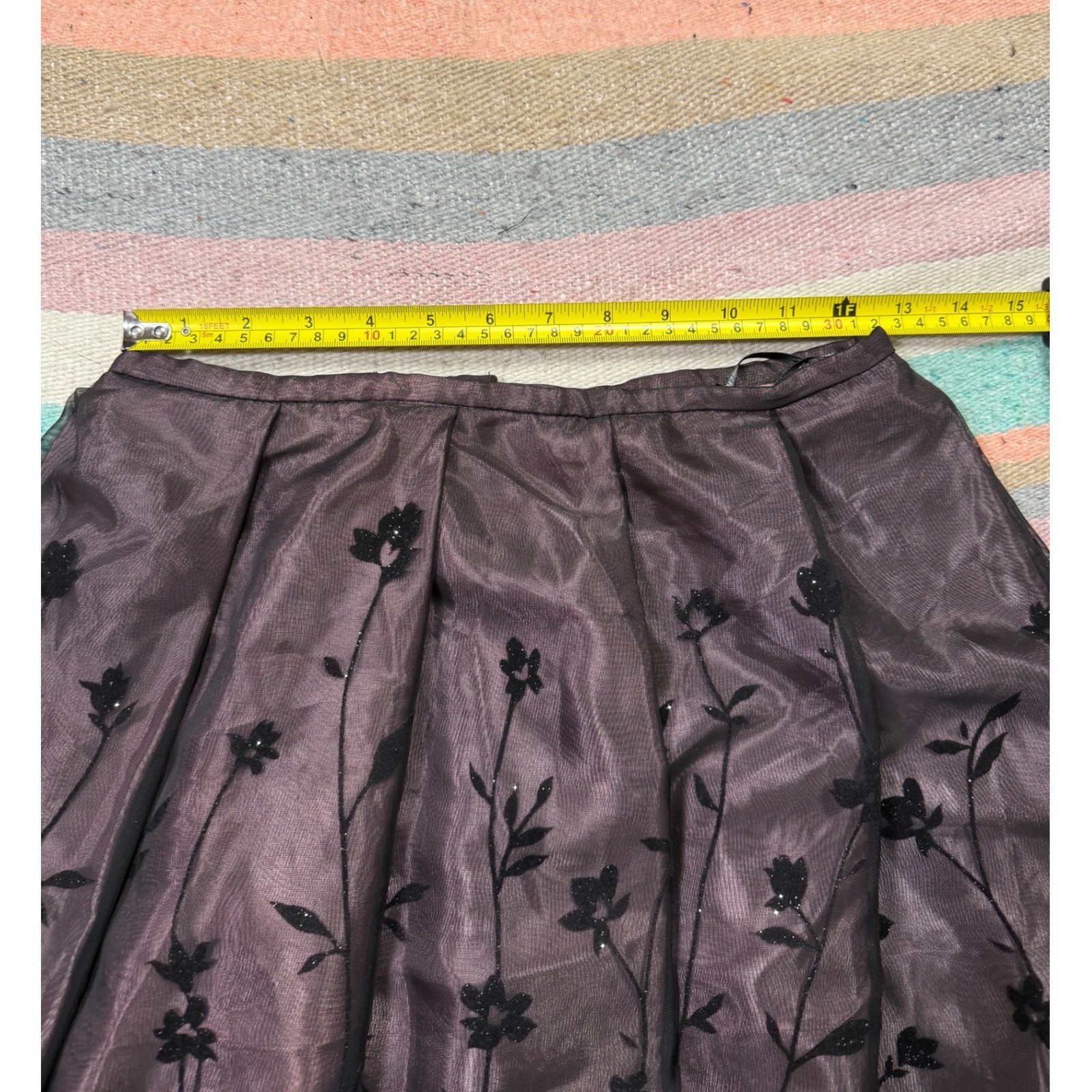 Vintage Night Way Formal Maxi Skirt Sz10 Black Floral Flocked Mesh Gothic Prom