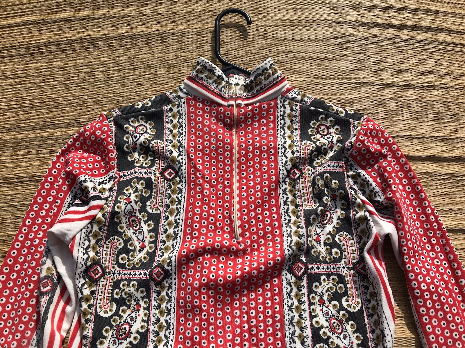 Vtg 60s 70s Aileen Mod Red Black Paisley Tunic Blouse Hippy Top M Boho Shirt