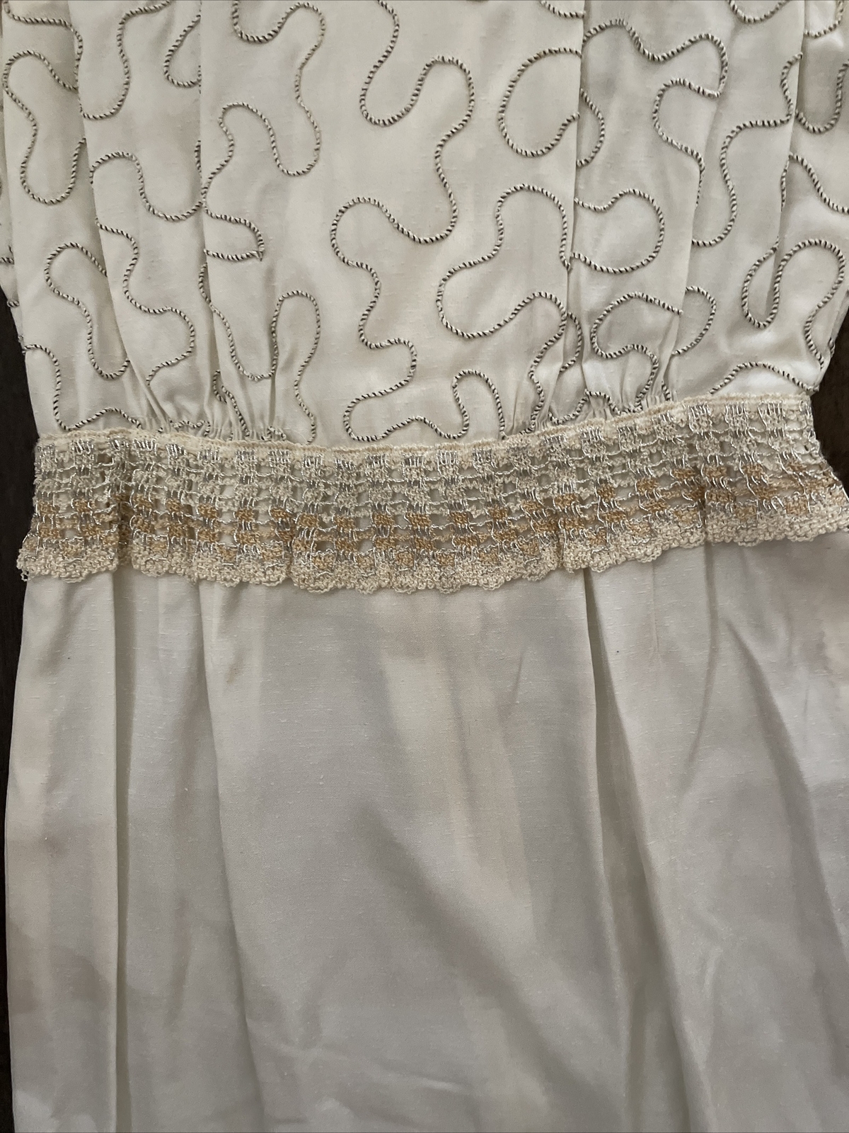 Vintage Paul Sachs Original Dress cream & gold accent fitted button back