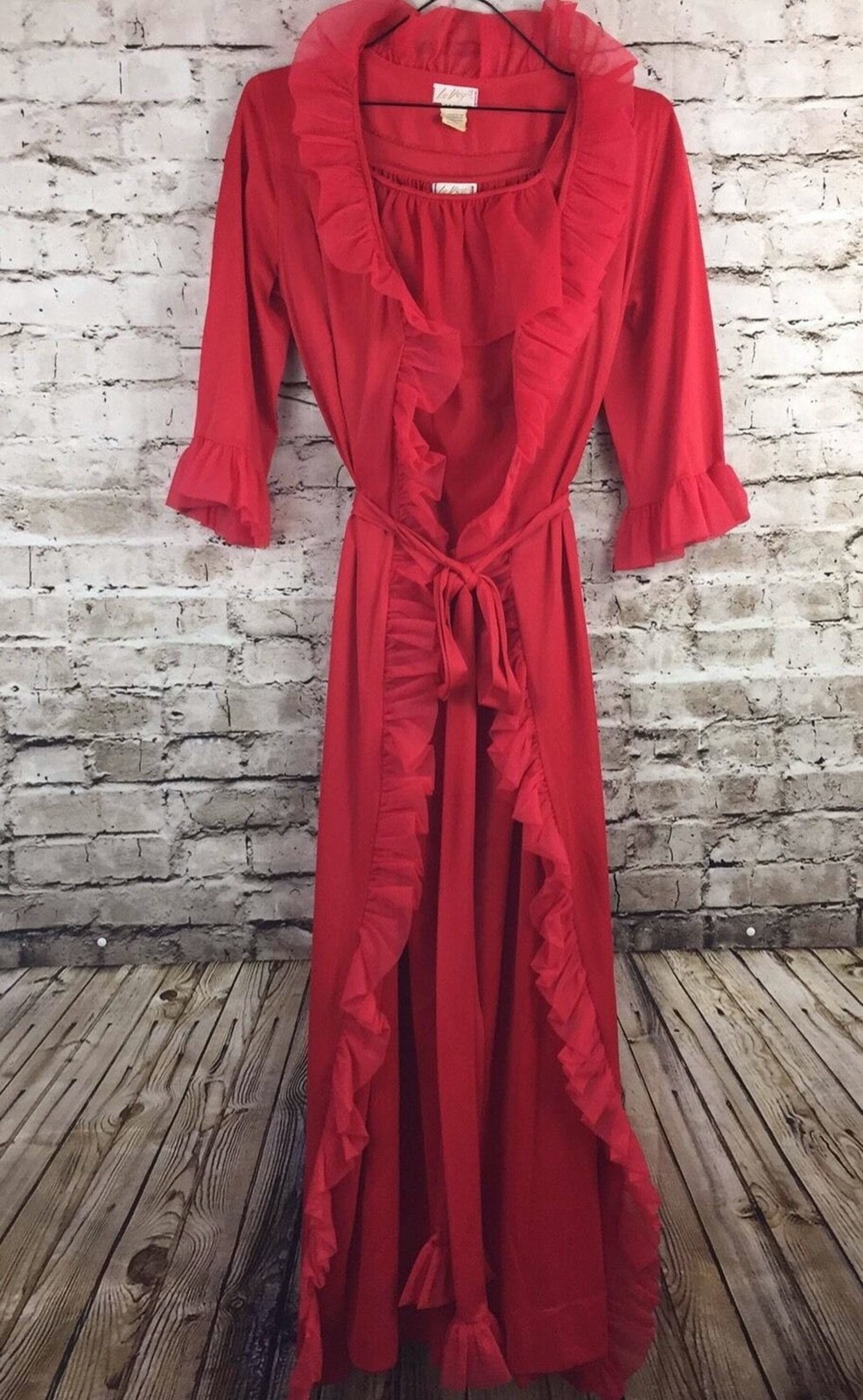 Chiffon Red Peignoir LeVoy’s Negligee Intimate Housecoat Lingerie Vintage