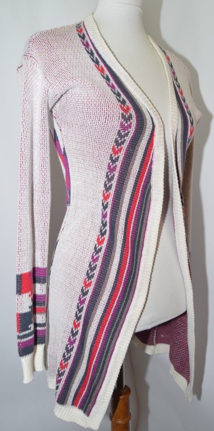 EUC Designers Closet Billabong Ivory Multi Color Open Knit Cardigan Womens S
