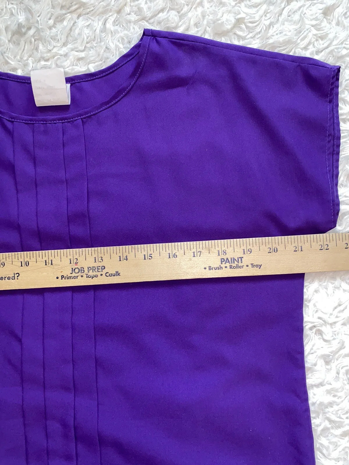Vintage R&J Blouse Top Sz Small Purple Solid Short Sleeve Pleats Blouse Shirt