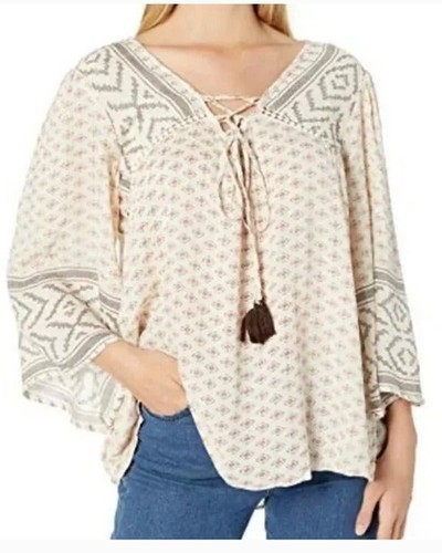 VTG Angie Boho Peasant Prairie Top Womens Large Blouse Babydoll Bell Sleeve