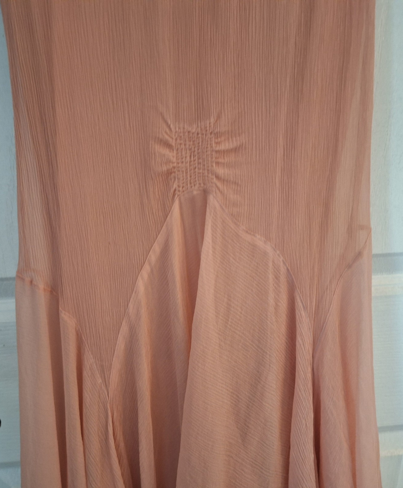 Antique 1930s Peach Chiffon Dress Rosette Trim Flutter Sleeve AS IS Art Deco