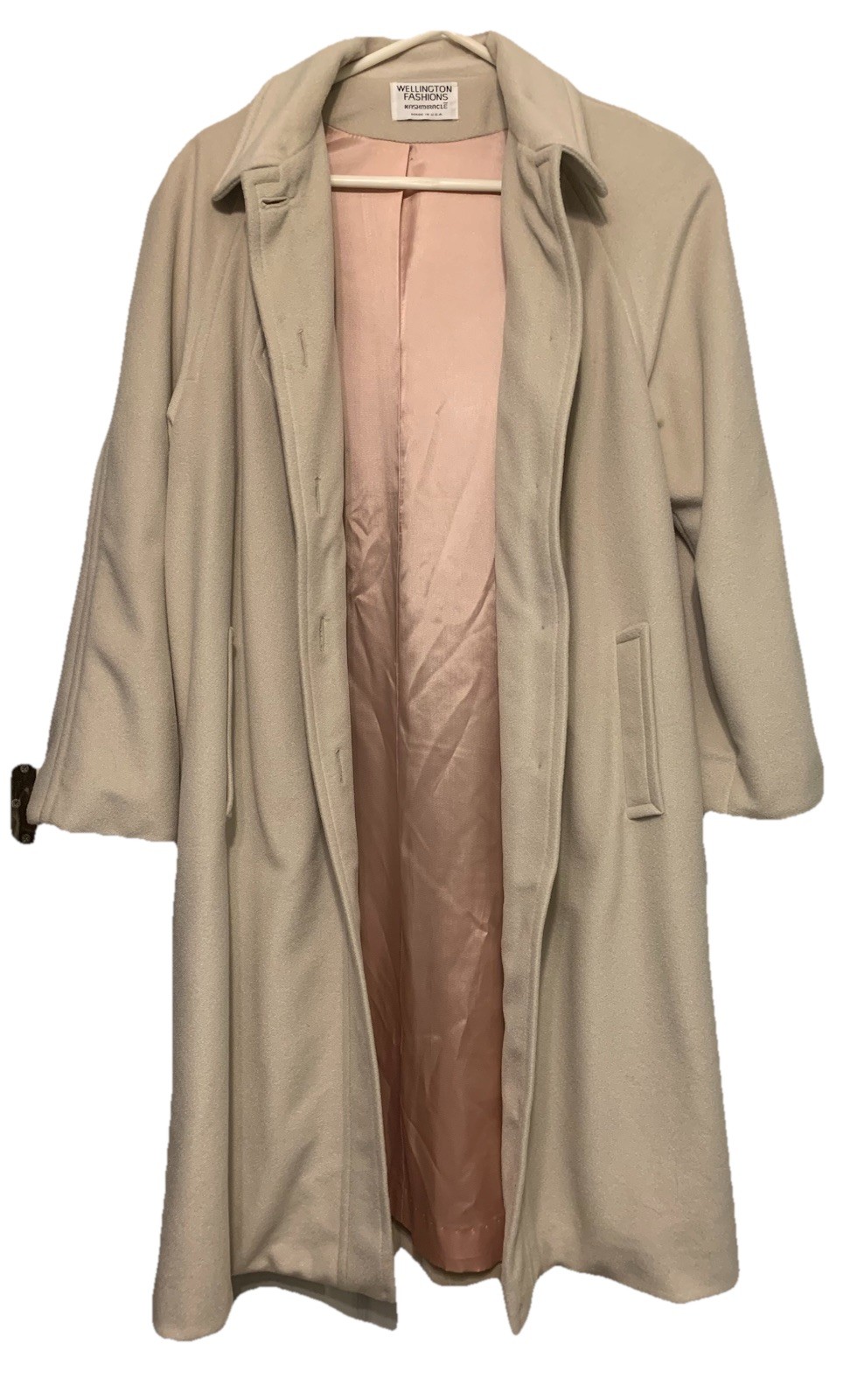 Vtg 1960s Wellington Kashmiracle Coat Women M/L Ivory Lined Retro Old Money USA