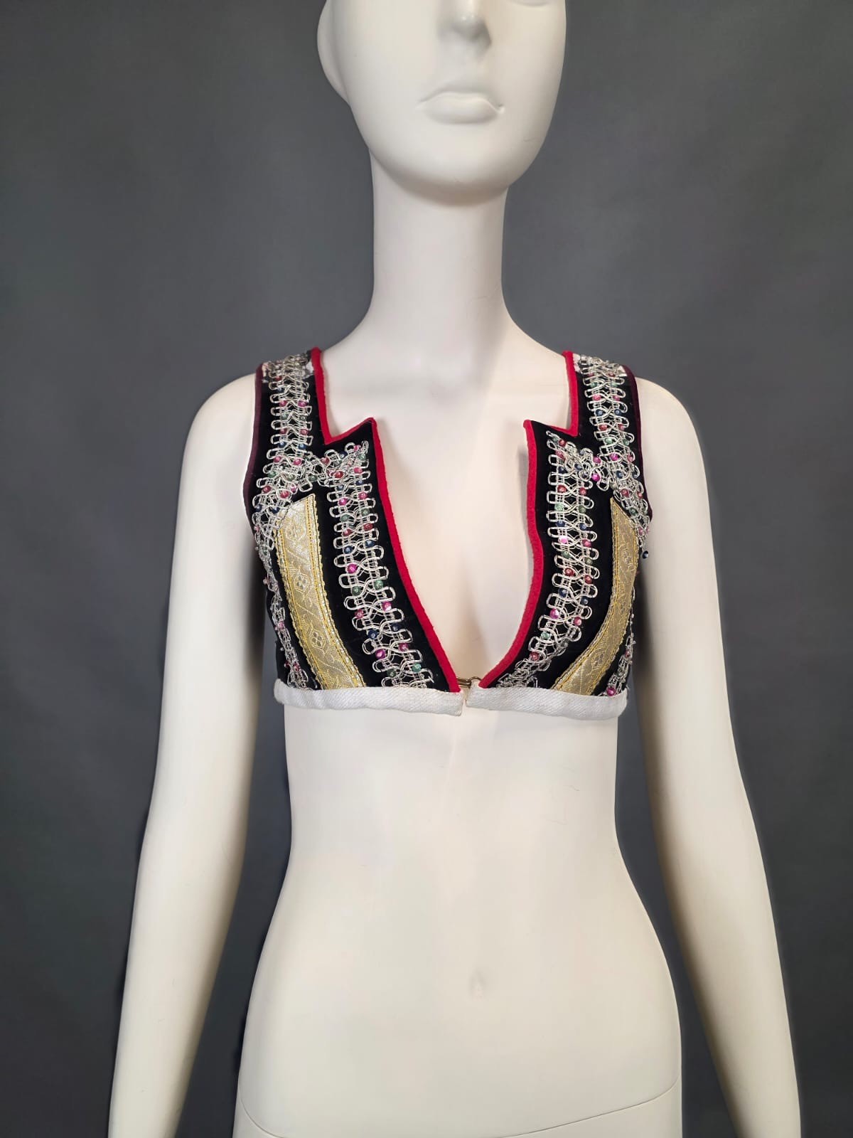 ANTIQUE EASTERN EUROPEAN FOLK COSTUME TOP W ORNATE BRAIDING