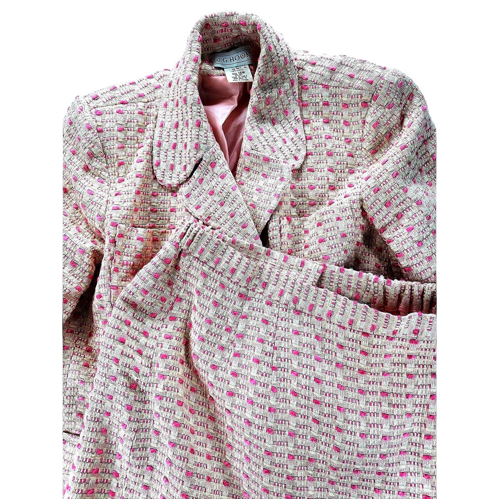 Vintage J.G. Hook Pink Bouclé Tweed Skirt Suit 2 Pc Women’s 16W