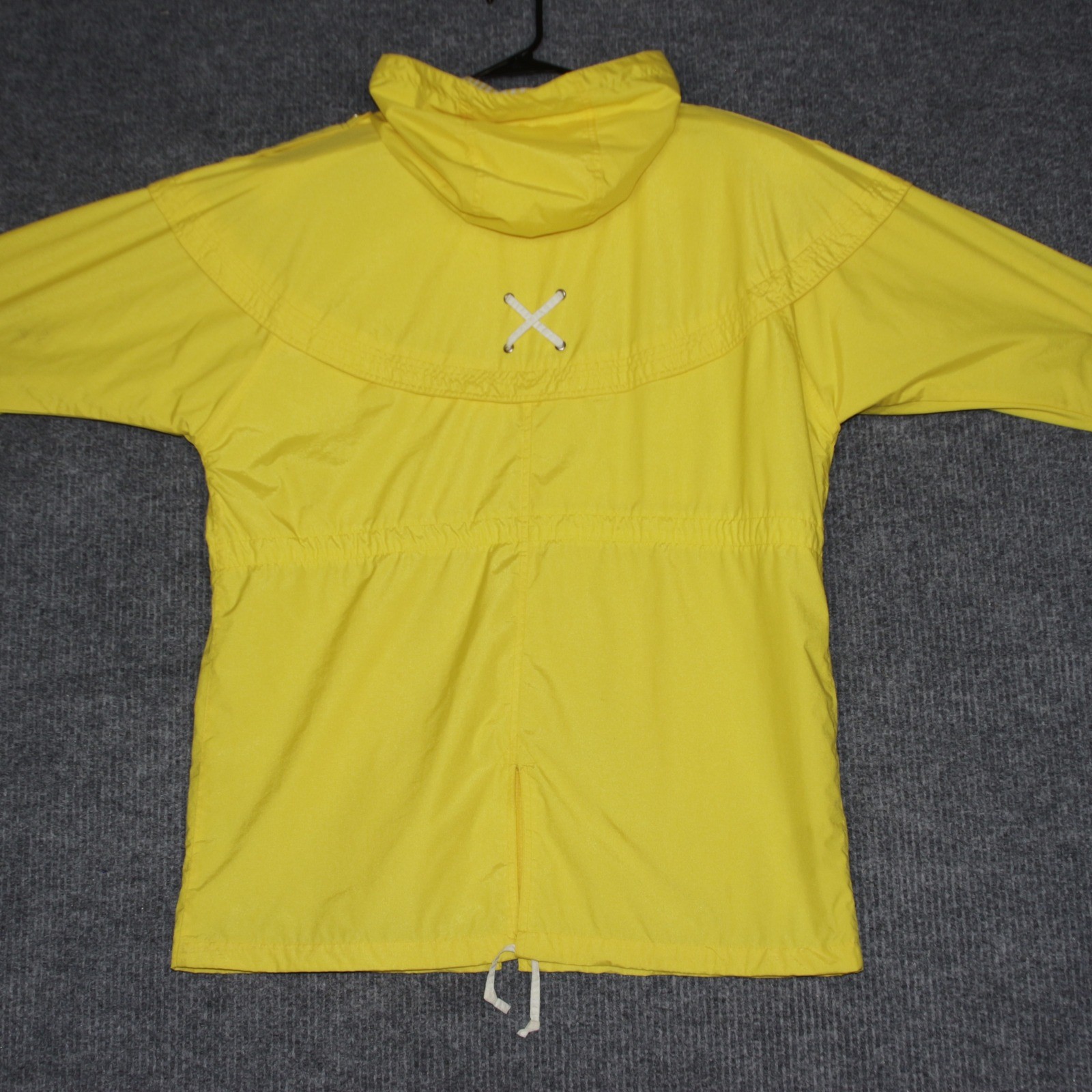 J Gallery Windbreaker Jacket Women M Yellow Hooded Lace Up Mariner Shoulder Pads