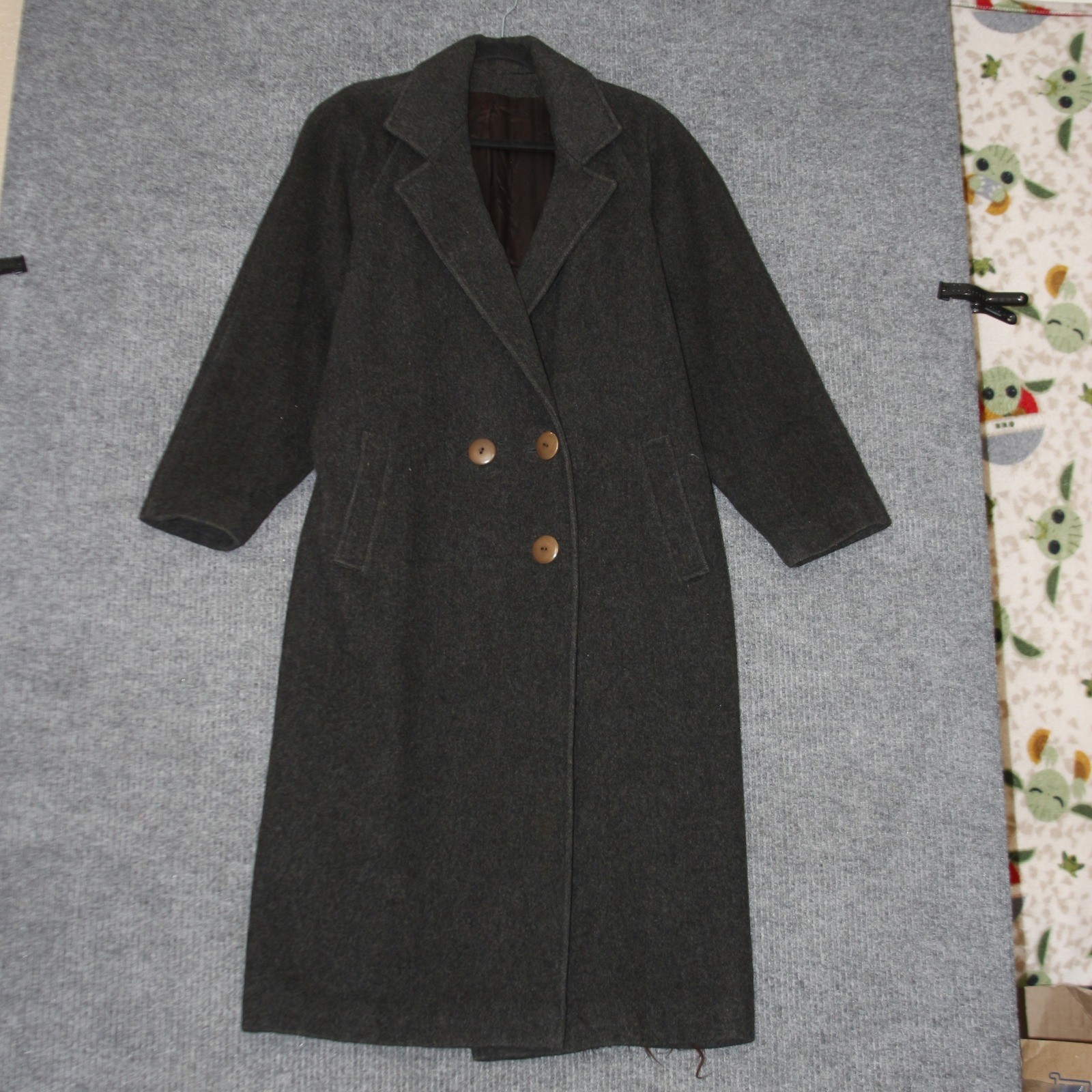 Vintage Braefair Joseph Magnin Wool Trench Coat Womens XL Gray Longline Overcoat