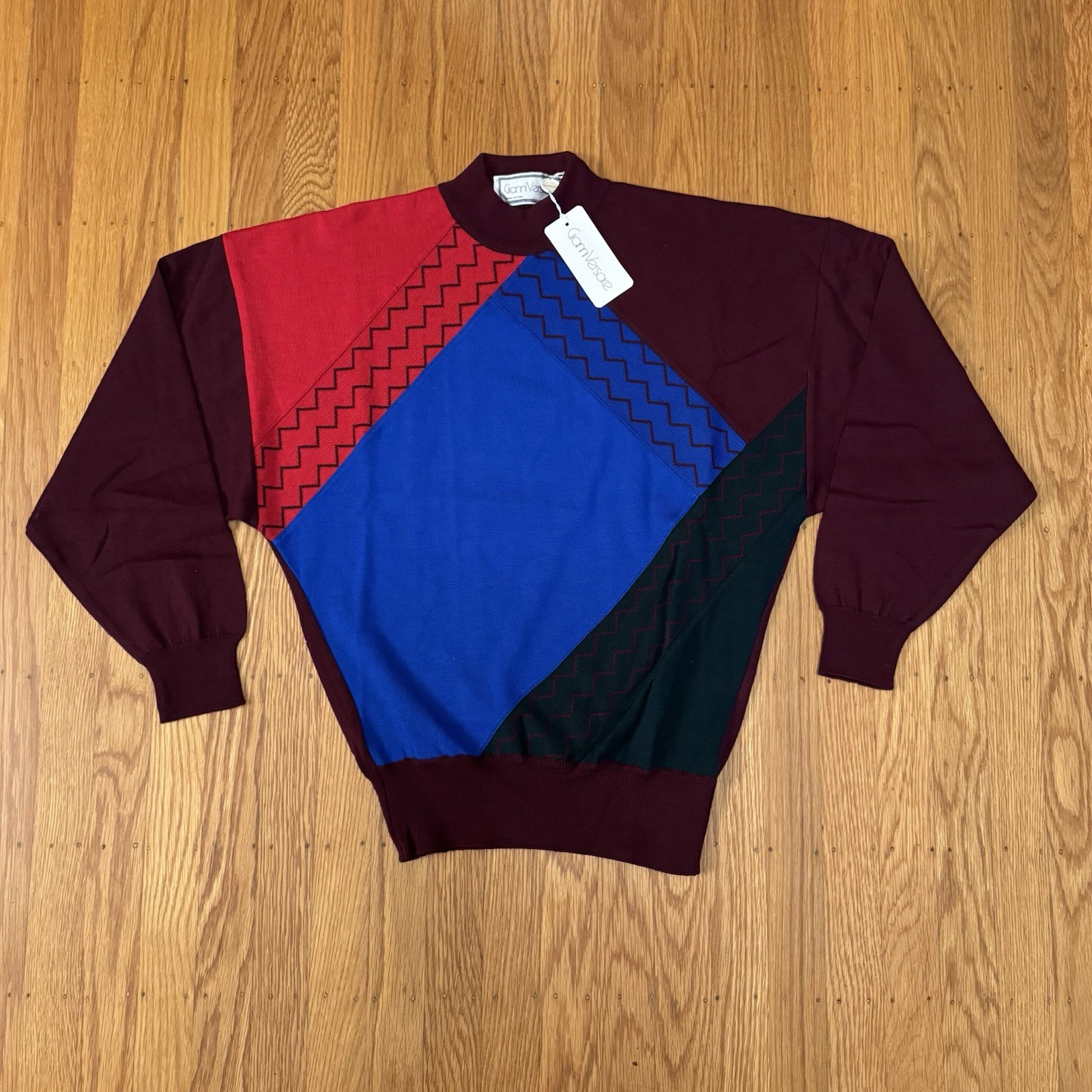 Vintage 80s NWT Gianni Versace Deadstock Colorful Wool Sweater IT 44 Sz M