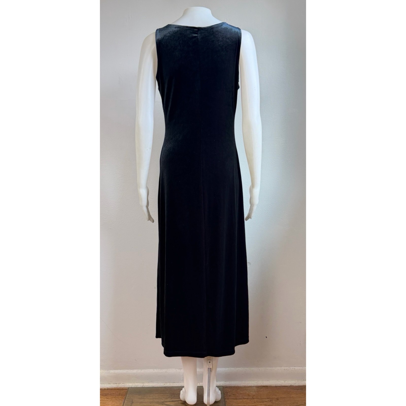 Vintage Black/Red Stretch Velvet Maxi Dress Size Medium 90s Whimsy Goth