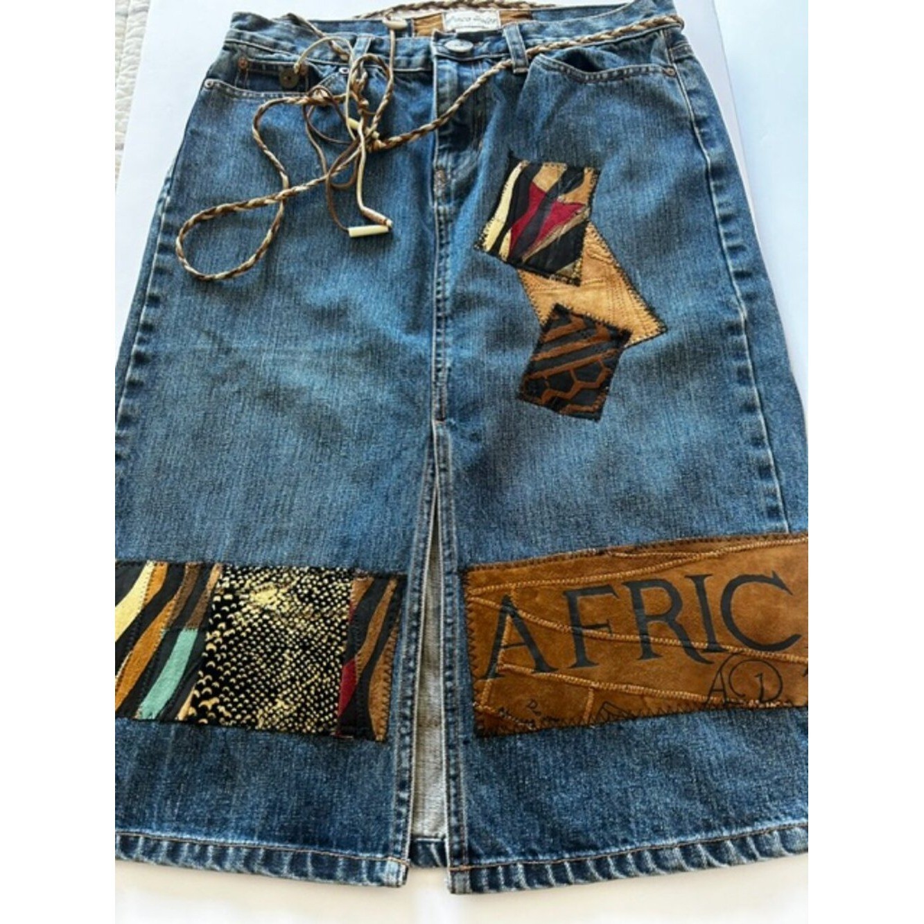 Ladies Vintage Artisan Denim Midi Skirt.