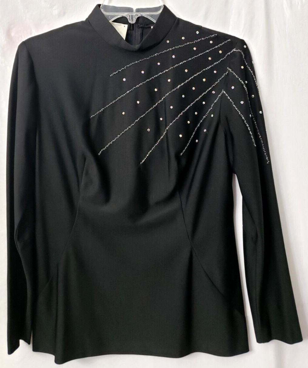 Vintage 60s Mod Gothic Top S M Shirt MCM Black Bead Rhinestone Alfred Werber