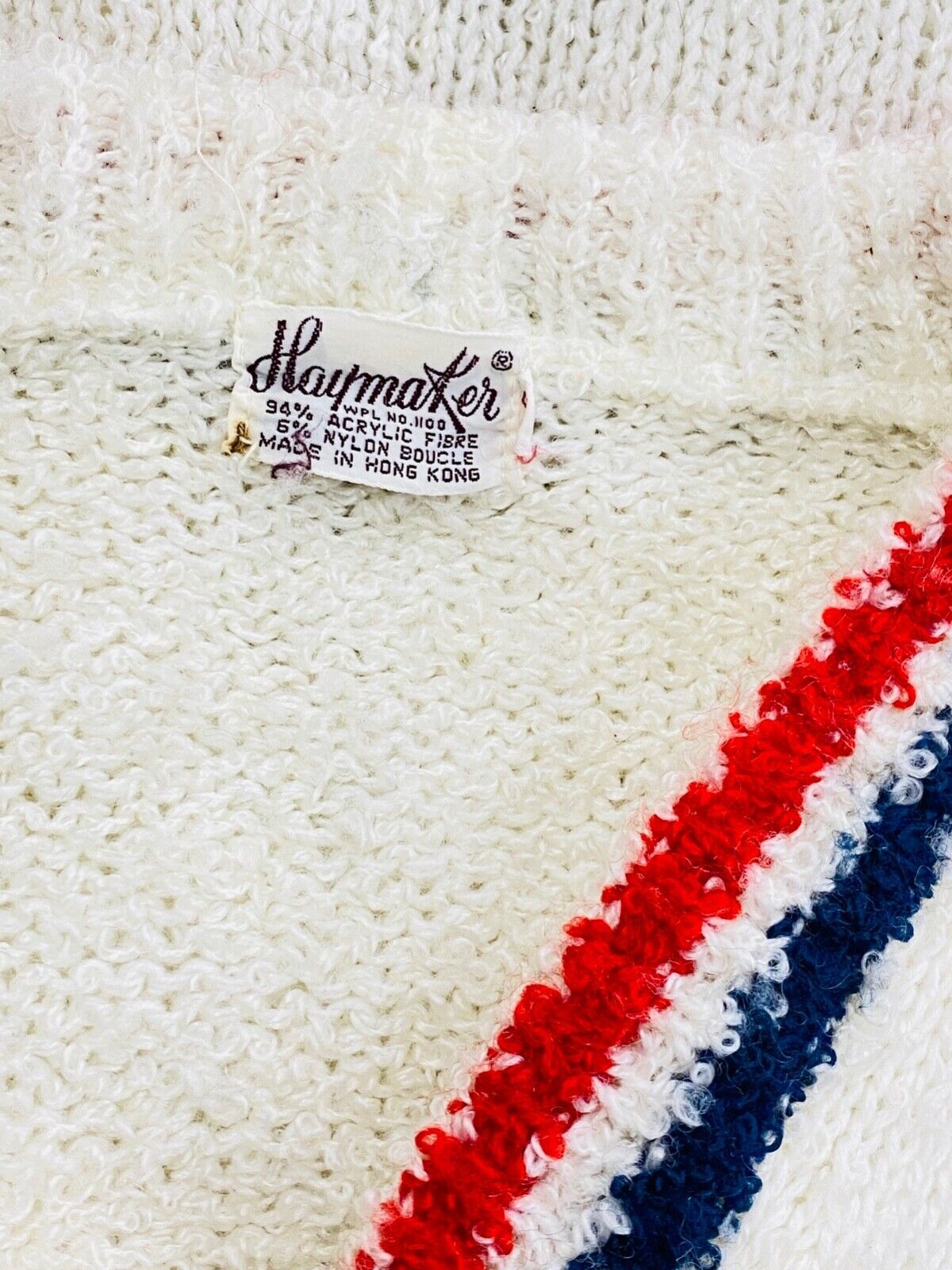 Vintage 1960s white sweater, sporty tennis novelty print cardigan red blue S M