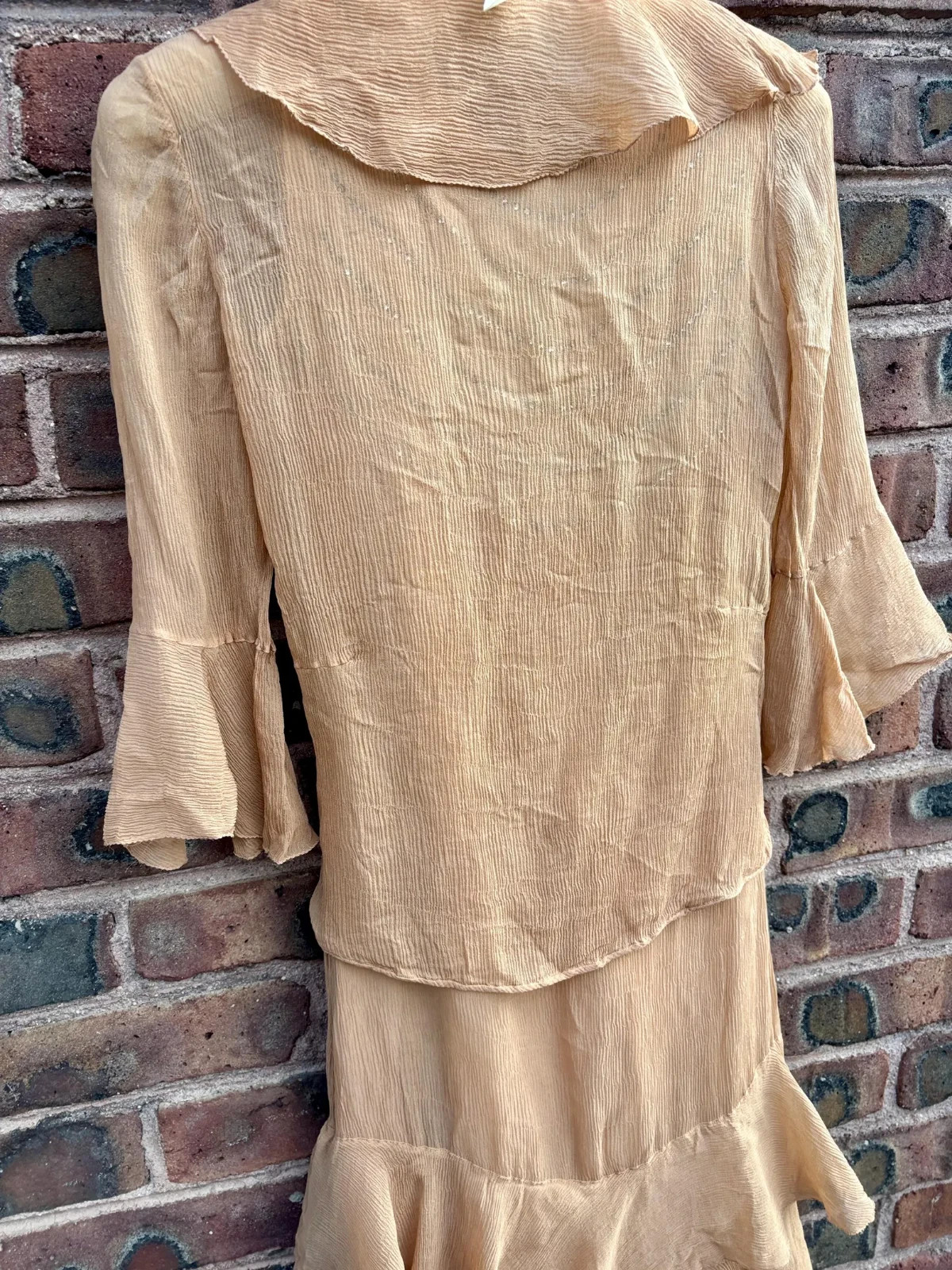 Antique 1920s Silk Chiffon Rhinestone Two Piece Dress and Wrap Top Small
