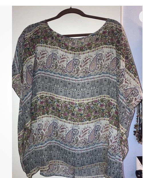 Women’s 1955 Vintage Paisley Tunic Size XL Pink Green Retro Bohemian Top